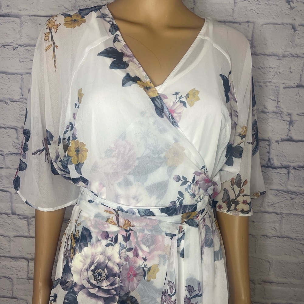 White/ Multi floral wrap dress.